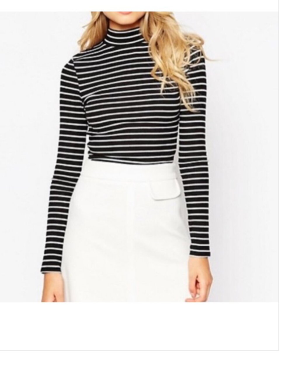 Brandy Melville Black White Striped Mock Turtle Neck Top Shirt